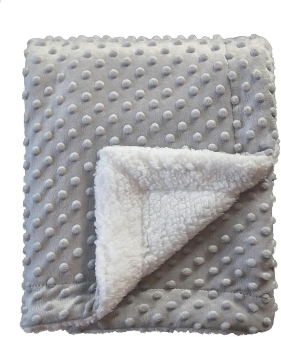 CREVENT Cozy Soft Warm Sherpa Baby Blanket for Infant Toddler's Crib Cot Stroller Gifts for Baby Boys All Season Use (30"X 40" Light Grey Dot)