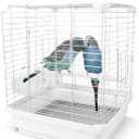 Small Bird Cage for Parakeets, Budgies & Canaries and More Small Birds - Lightweight Travel Birdcage & Bird Carrier with Handle, Stand, Removable Tray, Portable for Hanging, Outdoor Use, White