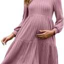 GINKANA Womens Maternity Sweater Dress for Winter Long Sleeve Elegant Babydoll Dresses Flowy Fashion for Photo, Pink, M