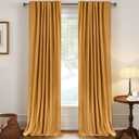 100% Blackout Shield Linen Blackout Curtains for Bedroom 96 Inches Long,Back Tab/Rod Pocket Living Room Drapes,Thermal Insulated Textured Blackout Curtains 2 Panels Set,50" W x 96" L,Mustard Yellow