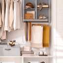 StorageWorks Hanging Closet Organizer with Metal Rod, 4-Section Closet Organizers and Storage, Collapsible Hanging Shelves for Closet, Bedroom, Kids Dorm Room, RV Camper, Gray and White