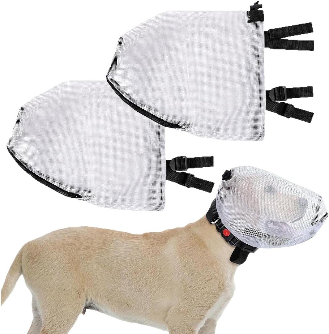 2 PCS Dog Air Mask Foxtail Protection Net with Mouth Zipper Head Protector Dog Preventing Fox Tail Hood Face Guard for Outdoor Hiking Camping (L)