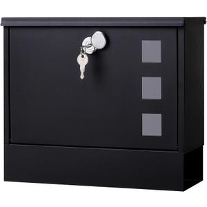 Locking Mailbox Wall Mount for Outside Jssmst Mailboxes with Key Lock for Front Door Fence, Large Capacity Letter Box, 14.3 x 4.1 x 11.8 Inch, Black, SM-HPB911BN
