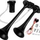 Air Train Horn Kit for Truck Car with Air Compressor, Super Loud 150DB 12V Electric Trains Horns for Vehicles, Trumpet Air Horn Complete Kits (Dual Black)