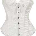 SHYMMUO White Corset Top for Women - Lace Up Floral Bustier Satin Elegant Bridal Corset for Weddings, Parties, Costumes (Large)
