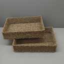 StorageWorks Large Seagrass Tray for Bathroom, Seagrass Storage Baskets for Shelves, Handwoven Natural Wicker Baskets for Organizing, 2-Pack (15 "L x 11 "W x 3 "H)
