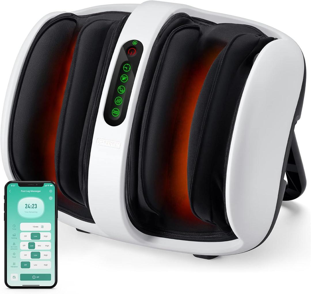 Nekteck Foot Shiatsu Massager for Circulation and Pain Relief, Smart Electric Massage Machine with Heat, Deep Kneading, Vibration for Feet, Calf, Arm Muscle Relax White (APP Control)