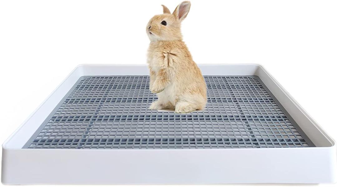 PODOO Rabbit Litter Box Training Potty Tray for Guinea Pig & Small Pets Spacious Grid Pan with Low Entrance, Easy-Clean & Odor-ResistantHelps Keep a Clean Cage and Reduce Mess