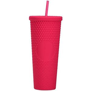 Ruinapleco 24oz Insulated Double Wall Cold Cup with Lid and Straw, BPA-Free Plastic Travel Mug, Model Creative Large-Capacity Portable Car Cup (710ml),Rose Red