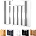 Expandable Bamboo Kitchen Drawer Organizer for Cutlery and Utensils, Adjustable Bamboo Wood Cutlery Tray in Drawer for Flatware and Silverware in Kitchen, (White) (7 Slots Expandable)