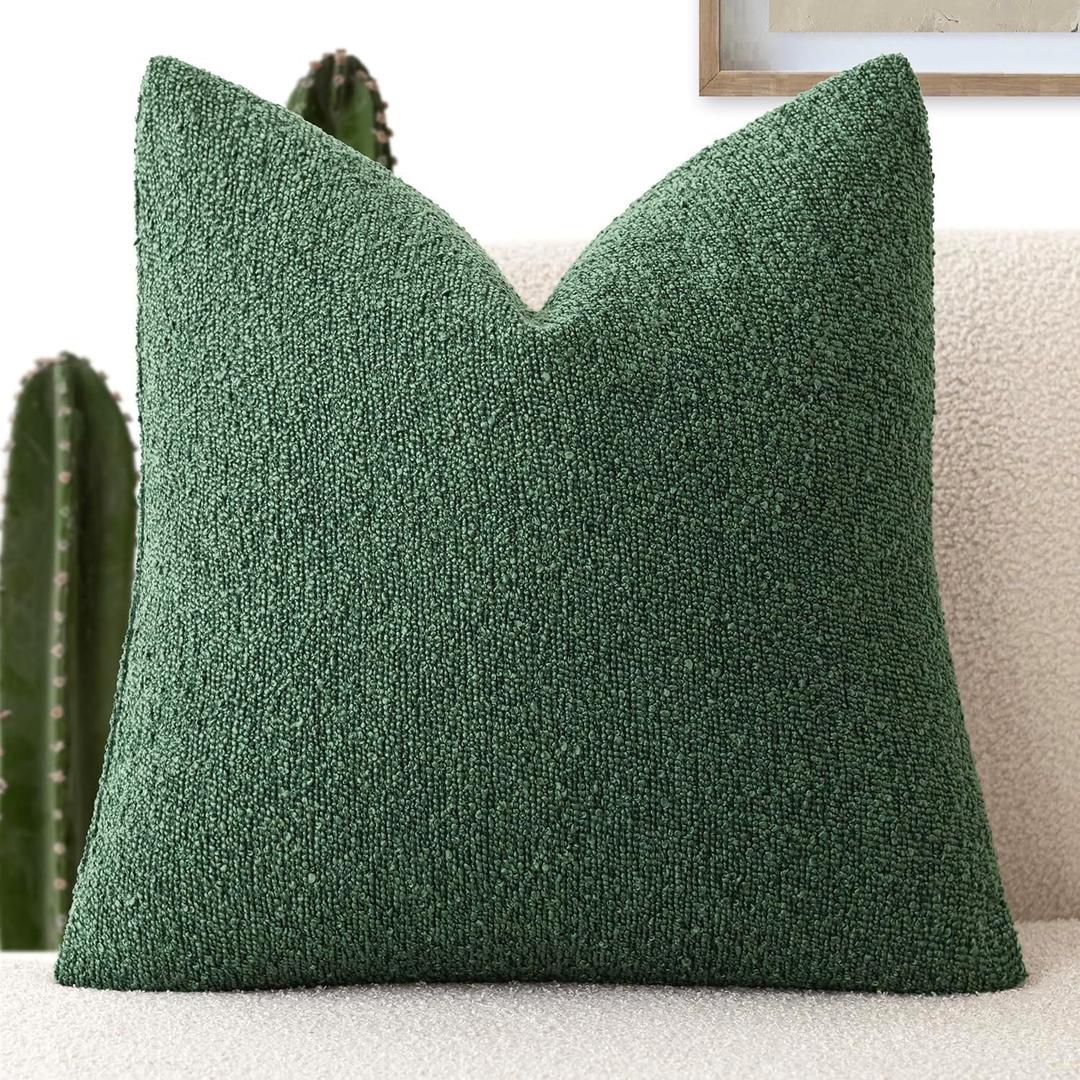 Foindtower Decorative Textured Boucle Throw Pillow Covers Accent Solid Pillow Cases Neutral Soft Cozy Couch Cushion Case for Chair Sofa Bedroom Living Room Home Decor 18x18 Inch,1PC,Pine Green