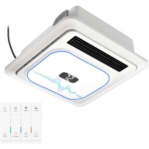 Bathroom Exhaust Fan With Bluetooth SpeakerWith Heater And Light,180 Cfm 1.0 Sones, Bath Fan With 3-Color Adjustable Led5 Color Temperatures Lights,Remote Control, White Ceiling Mount