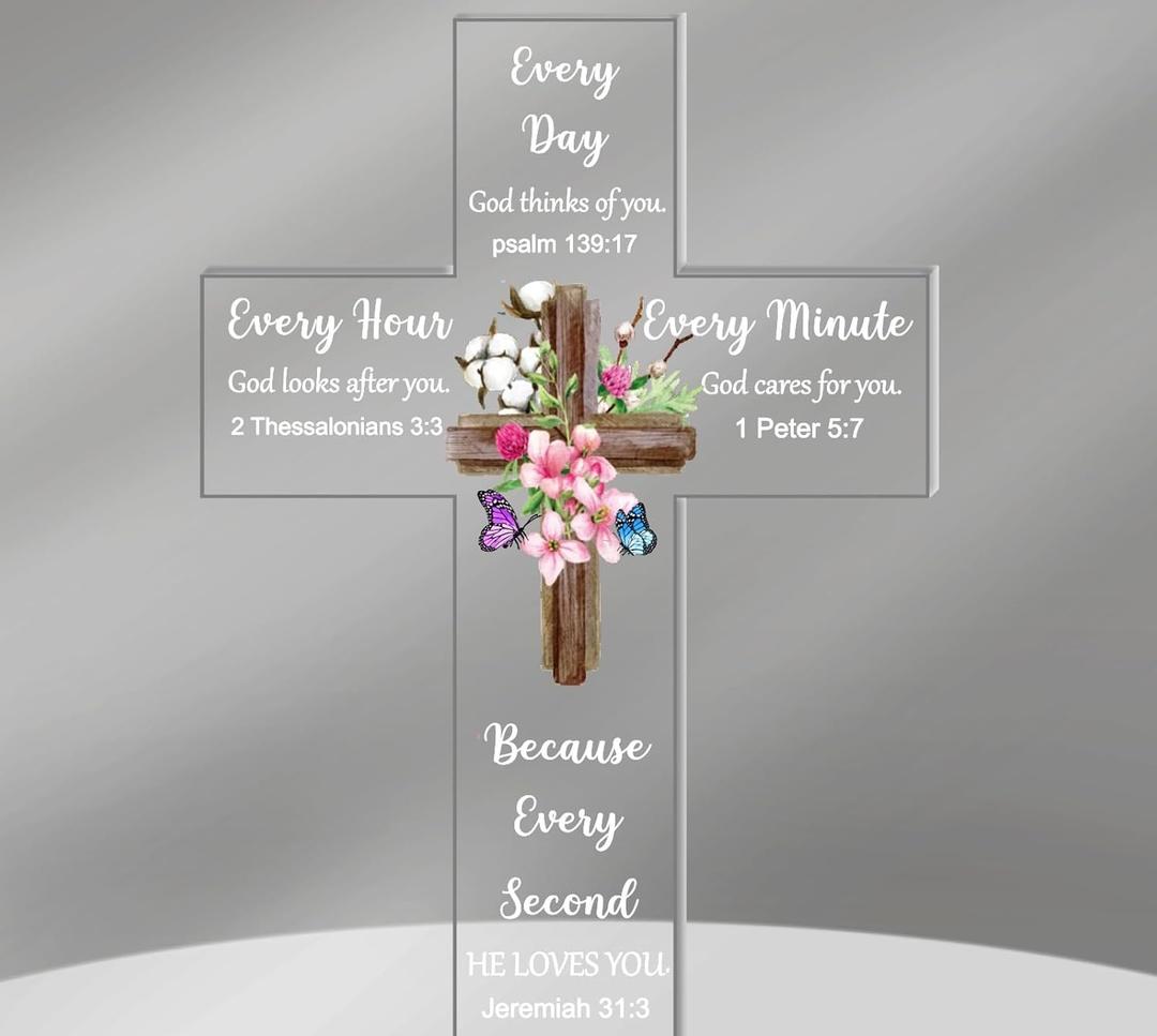 Chunful Acrylic Christian Jesus Gift for Women Men Acrylic Standing Cross Religious Inspirational Gifts with Bible Verse and Prayers Sunflower Cross for Friends Mom Wife Colleague(Fresh Style)