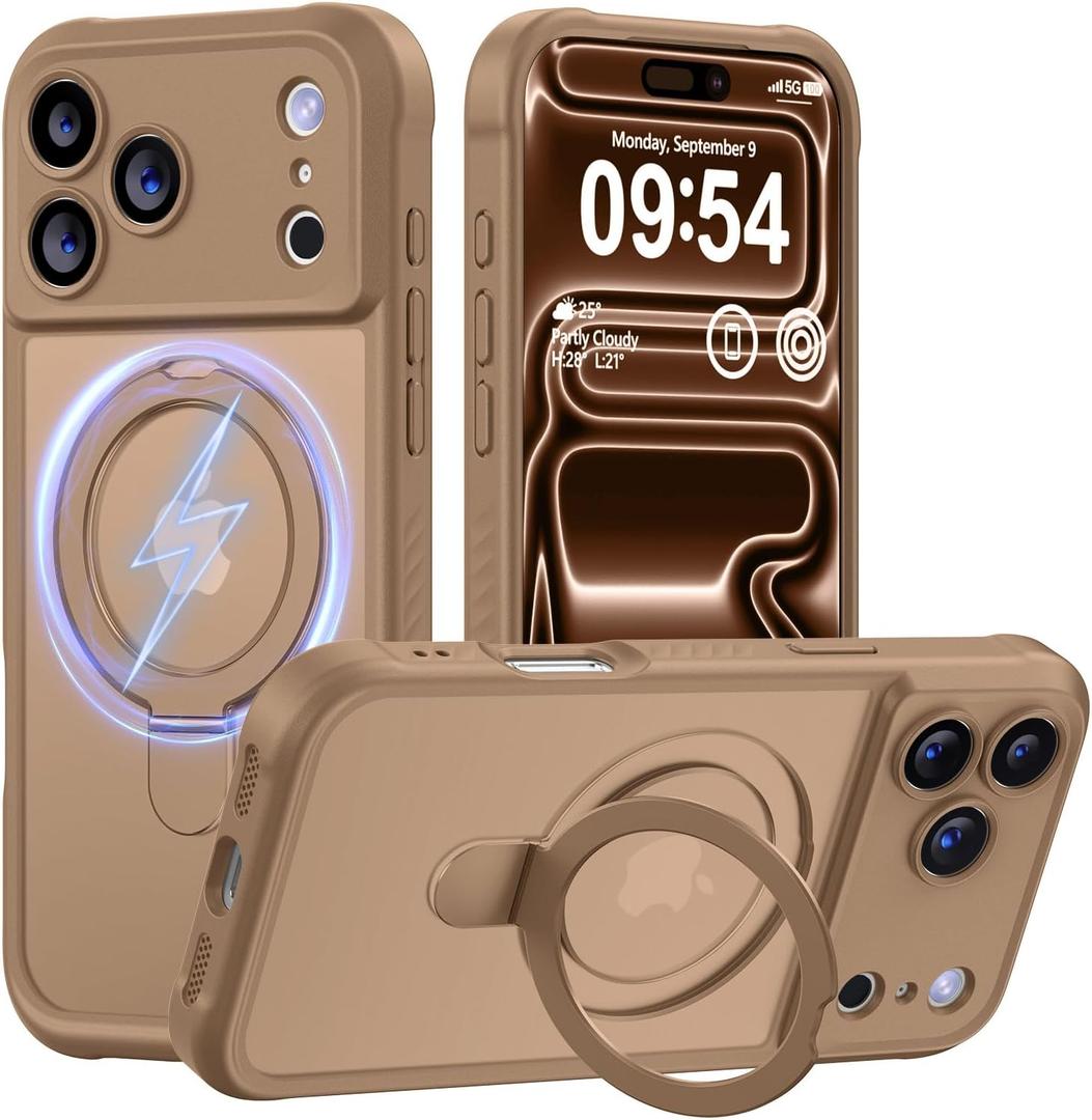 MOCCA Design for iPhone 17 Pro Max Case, Compatible with Magsafe [Premium Invisible Magnetic Ring Stand] [Military Drop Protection] Full Camera Guard Translucent Matte Slim Phone Cover 6.9",Brown