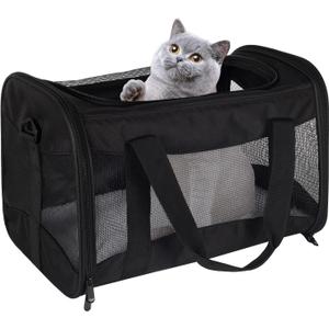 Cat Carrying Case - Pet Carrier Airline Approved, Protable and Breathable Pet Travel Carrier Removable Fleece Pad, Collapsible Cat Carrier Dog Carrier for Medium Cats Small Cats Dogs (X-Large, Black)