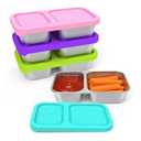 SOPHICO Stainless Steel 2 compartments Containers, Reusable Snack Containers with Silicone Lids Lunch Box for Meal Prep Food Storage On-the-Go Snacking(4 pack)