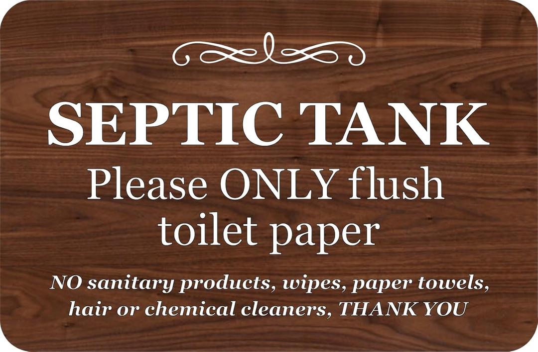 Septic Tank Adhesive Sign - Stylish Walnut Effect, Plaque for Toilet, Bathroom, W.C, Septic Tank