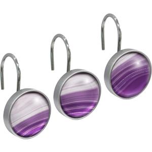 Sunlit Round Crystal Glass Decorative Shower Curtain Hooks, Rust Proof Oil Rubbed Metal Shower Curtain Rings-12 Pack, Gradient Purple