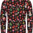 TUNEVUSE Holiday Season Gift-Mens Christmas Shirt Novelty Ugly Santa Claus Long Sleeve Funny Button Down Shirt for Party (Black, L)