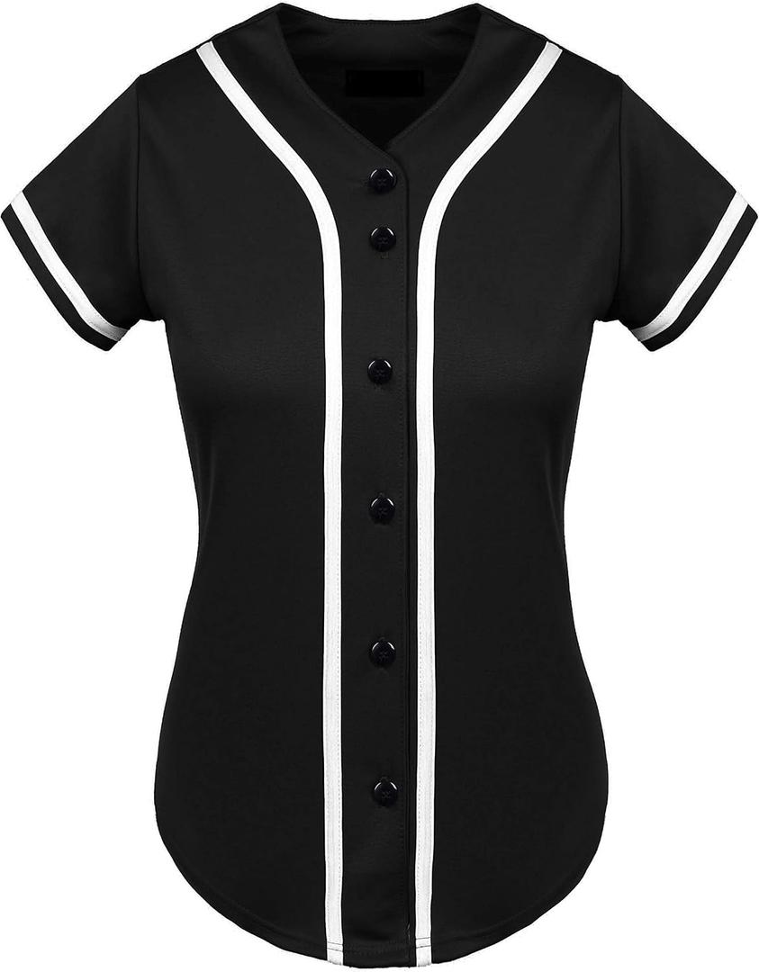 Womens Baseball Jersey Blank Button Down Softball Jersey Hip Hop Hipster Short Sleeve Sports Uniform