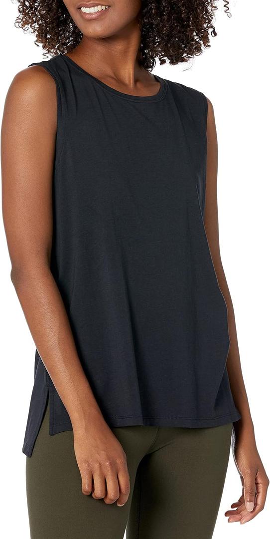 Amazon Essentials Women's Soft Cotton Relaxed-Fit Yoga Tank Top  (Medium, Black)