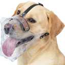 Mayerzon Dog Muzzle, Basket Muzzle for Large Medium Small Dogs, Humane Breathable Cage Mouth Guard to Prevent Biting Chewing Eating for Grooming Training Walking Vet Visits (L, Clear)