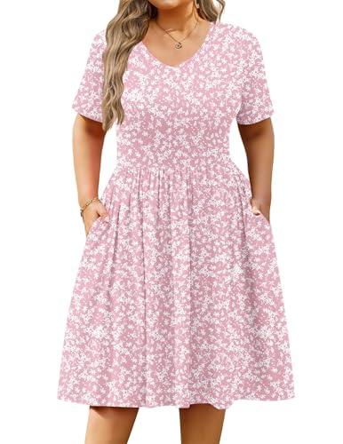 IN'VOLAND Plus Size Summer Dress for Womens Short Sleeve Casual Dresses A-Line Flowy Knee Length T-Shirt Dress with Pockets XL