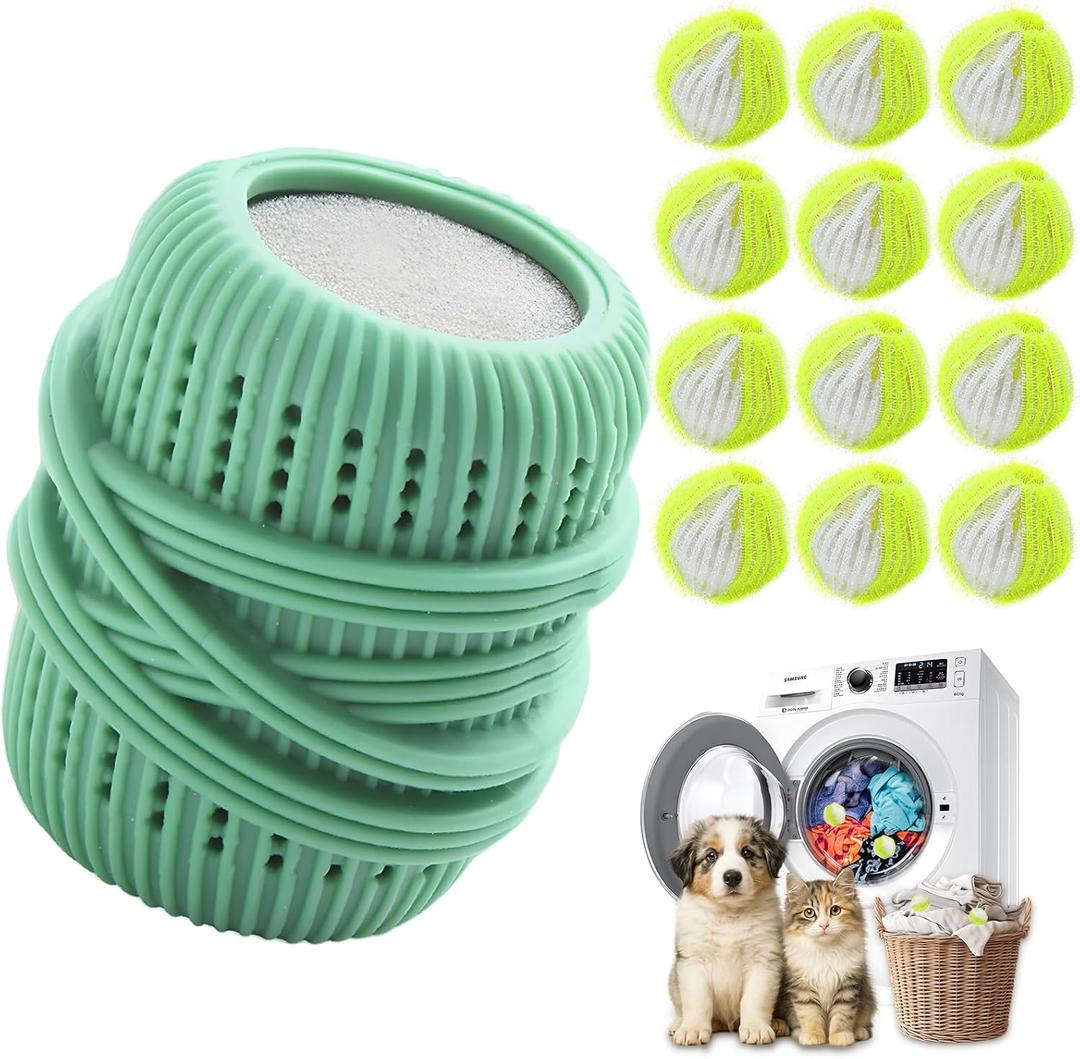 12 PCS Pet Hair Remover for Laundry,Reusable Dog & Cat Hair Remover for Laundry Effectively Laundry Pet Hair Catcher for Clothes and Bedding,Suitable for lint Catcher for Washing Machine (12, Green)
