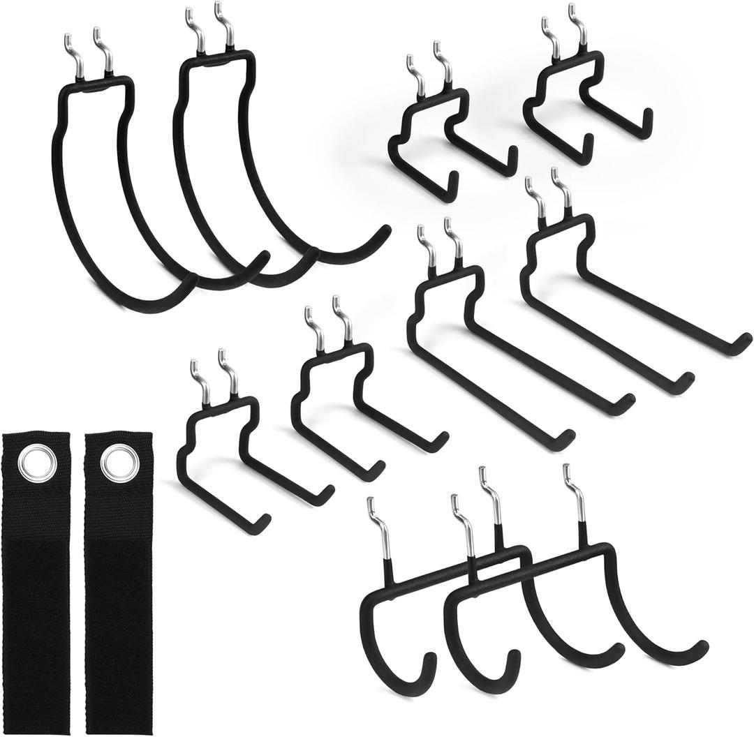 ELEAD 12-Piece Pegboard Hooks with Extension Straps, Heavy Duty Organizer Pegboard Accessories Fit for 1/4" Pegboard, Peg Board Tool Utility Hangers for Power Tool, Drill, Bag, Cord