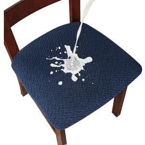 Genina Waterproof Seat Covers for Dining Room Chairs Covers Dining Chair seat Covers Kitchen Chair Covers slipcovers (Navy Blue, 6 Pcs)