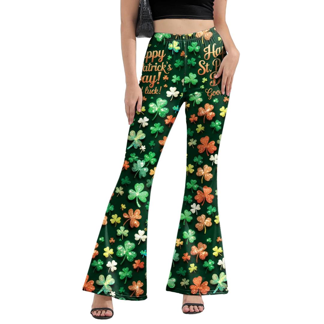 Womens St Patricks Day Bell Bottoms Leggings for Women, Plus Size St. Patricks Day Costume High Waisted Printed Flare Legging Green Pants, for Women Bell Bottoms Pants Red M