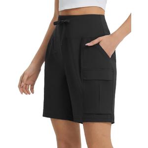 baleaf Women's 7" Hiking Shorts High Waist Water Resistant Quick Dry Lightweight Zip Pockets Workout Athletic Shorts Travel (X-Large, Black)