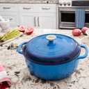 Lodge Essential Enamel Cast Iron Dutch Oven with Lid 7.5 Quart - Oven-Safe Enamel Cookware up to 500 F - Heat-Retaining Braising & Roasting Pot - Non-Toxic Cookware - Carribean Blue