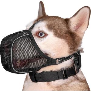 Dog Muzzle, Soft Mesh Muzzle for Large Medium Sized Dogs, Reflective Adjustable Lightweight Dog Muzzle for Scavenging Biting Grooming Chewing Vet Visit, Allows Panting Drinking, Medium