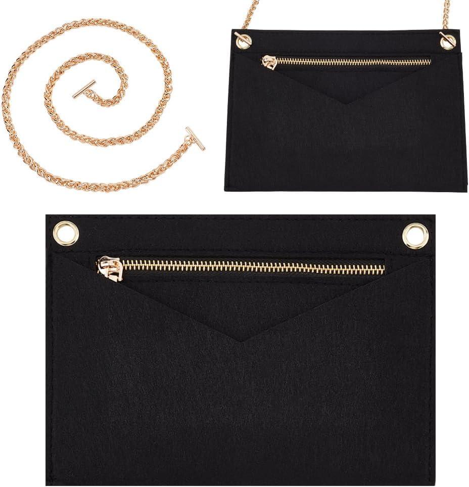 WADORN 1 Set Purse Organizer Insert Conversion Kit with Gold Chain, 8.62x6.1 Inch Felt Handbag Bag Organizer Insert 24 Inch Chain Inner Pocket Liner Envelope Bag Handbag Convert Accessory, Black