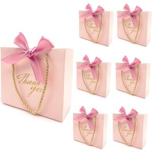 20 Pack Small Pink Thank You Gift Bags With Handles-5.5''x 2.5''x4.7'' Mini Gift Bags Bulk for Baby Shower, Birthday, Wedding, Back to School, Summer Party