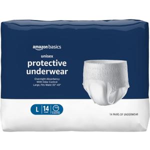 Amazon Basics Unisex Protective Underwear, Overnight Absorbency, Large, 14 Count, (1 Pack of 14) Amazon Basics Unisex Protective Underwear, Overnight Absorbency, Large, 14 Count, (1 Pack of 14)