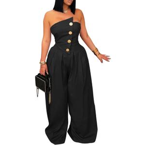 YOOTIKO Women's Strapless Tube Wide Leg Jumpsuit Summer Sleeveless Zip Up Dressy Casual Sexy Romper (Black) YOOTIKO Women's Strapless Tube Wide Leg Jumpsuit Summer Sleeveless Zip Up Dressy Casual Sexy Romper (Black)