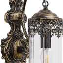 Vintage Wall Sconce with Glass Shade, Rustic Black Brushed Gold Farmhouse Wall Light Fixture, Antique Gothic Decorative Metal Wall Lamp for Hallway, Bedroom, Living Room, Entryway
