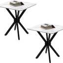 GOLDFAN Square Marble Side Table Set of 2, Modern End Table with Faux Marble Top and Black Metal Legs, Sofa Side Table for Living Room Bedroom, 20" D x 20" W x 22" H