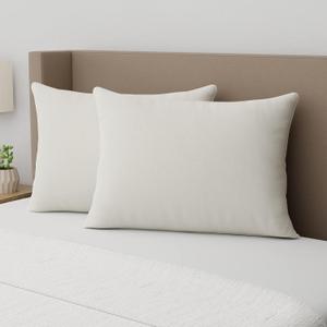AllerEase 100% Organically Grown Soft Cotton Top Odor Neutralizing Allergy Defense Fabric Bed Pillow Naturally Breathable, Hypoallergenic Fiberfill Machine Washable, Std/Q Size Pillow, White- 2 Pack