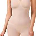 BRABIC Waist Trainer Bodysuit for Women Tummy Control Shapewear Round Neck Seamless Butt Lifter Full Body Shaper (Large, Beige Mid Thigh)