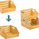 Cididu 2 Pack Bamboo Stackable Storage Bin, Countertop Open Front Stacking Bins, 2 Tier Organize Basket Box with Handle, Food Fruit Container for Cabinet, Kitchen, Studio, Office