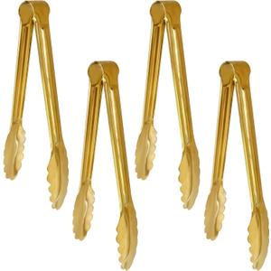 4 Pack 9 Inch Serving Tongs Gold Stainless Steel Kitchen Tongs,Non-Slip & Easy Grip Buffet Tongs, Gold Food Tongs for Salad, Ice, Cooking, Bread, Fruit,Barbecue