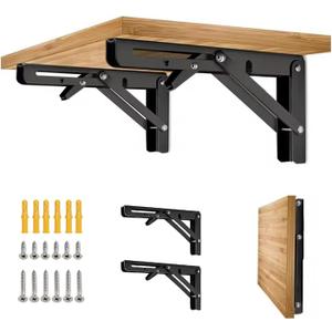 Folding Shelf Bracket 18 inch 2PC Wall Mounted Collapsible Shelves Brackets Heavy Duty Foldable Workbench Bracket DIY Wall Table Hinges for RV Countertop Extension Gargage Workstation Table Supports