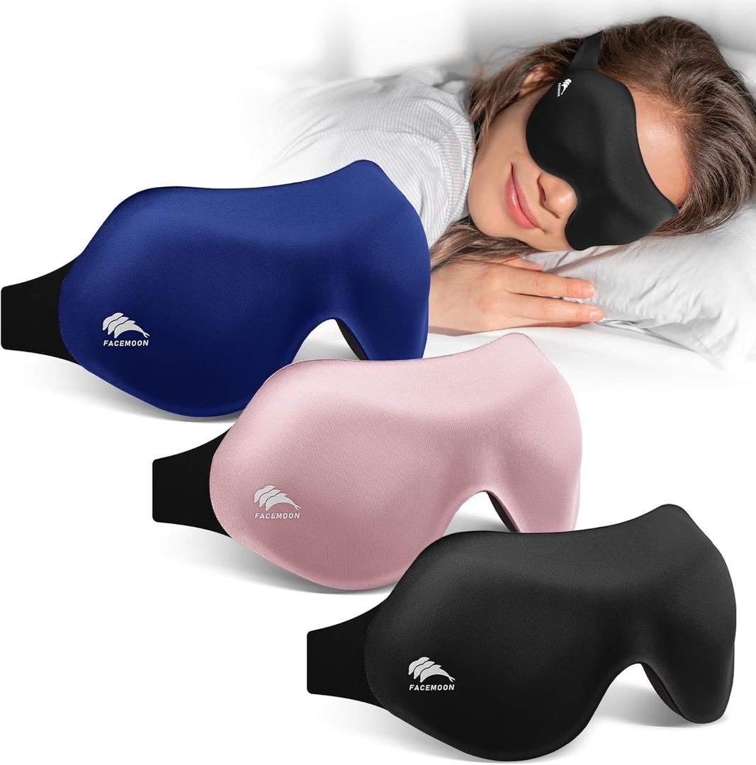 Sleep Mask for Men Women 3 Pack: 100% Blackout Eye Masks for Sleep - Zero Eye Pressure Eye Cover for Lash Extensions - Sleeping Mask for Airplane Travel Essentials Night (Black&blue&pink)