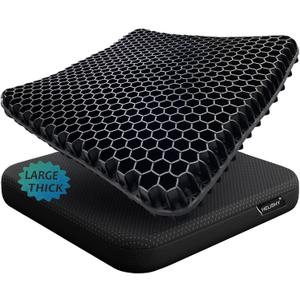 Gel Wheelchair Seat Cushion for Long Sitting, Extra Large & Thick Seat Cushion with Non-Slip Cover - Coccyx, Sciatica & Back Pain Relief - Wheelchair Cushions - Office Chair Car Seat Cushion (Black)