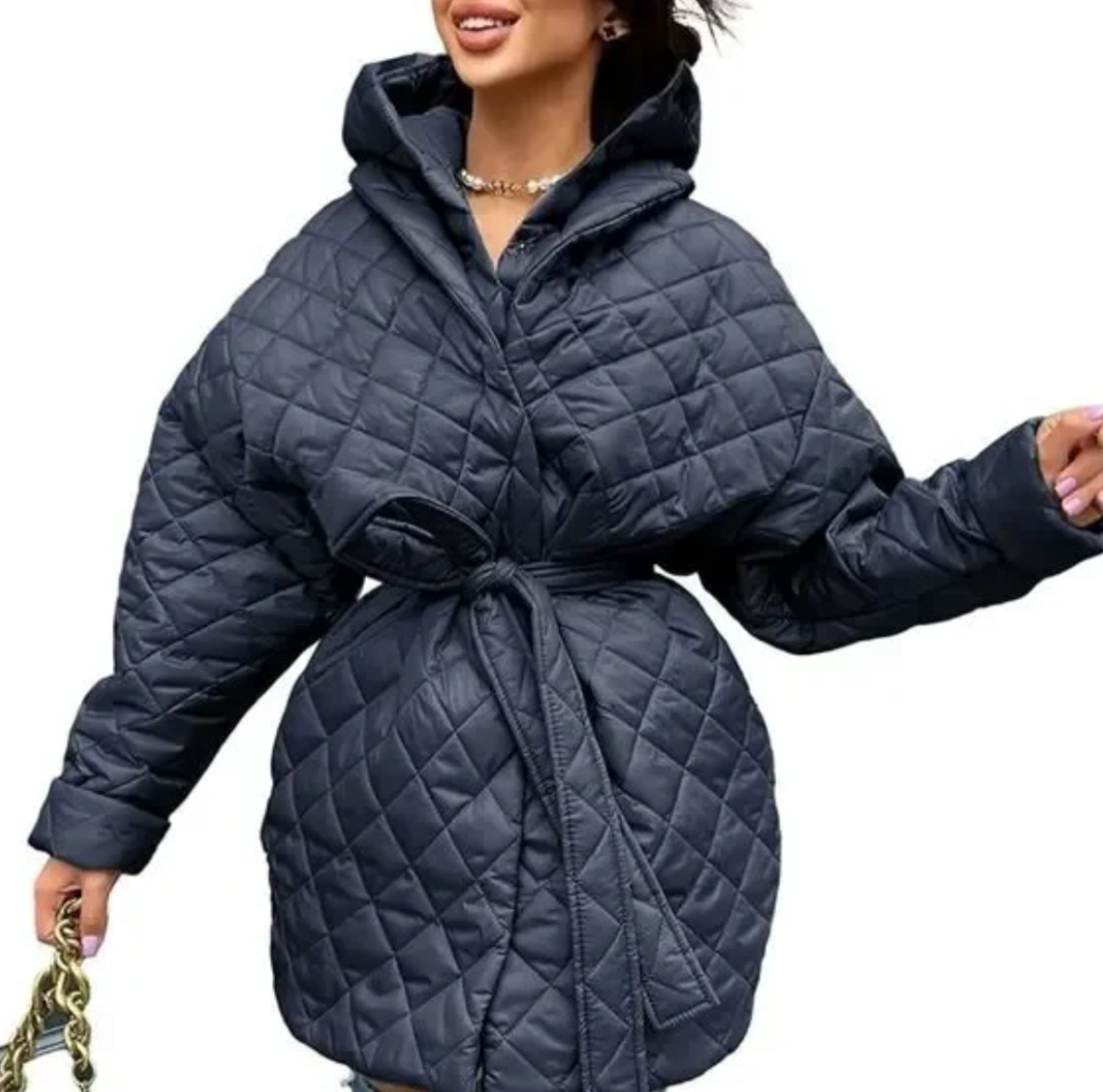 BTFBM Women Button Down Quilted Jacket Coat 2023 Fall Winter Fashion Belt Pockets Removable Padded Hood Puffer Outerwear M Navy