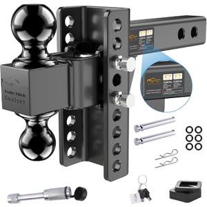 Adjustable Trailer Hitch -Drop Hitch (Fits 2.5-Inch Receiver) -Heavy Duty Tow Hitch with 6-Inch Drop/Rise, 2" & 2-5/16" Ball Hitches for Truck (25,000 LBS GTW) -w/Anti-Theft Hitch Locking Pins