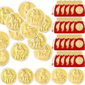 Kigeli 20 Pcs Chinese New Year Coins 2026 Lunar New Year of the Horse Commemorative Coins Zodiac with Red Drawstring Bags Gold Foil Decor Coin for Party Spring Festival Gifts, Lucky Feng Shui Supplies